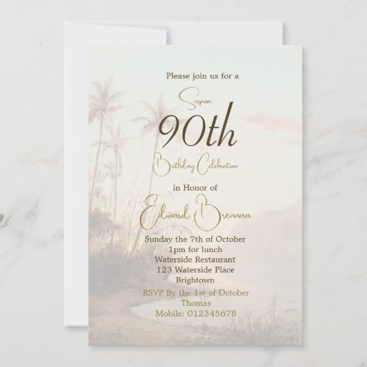 90誕生日オス熱帯ヴィンテージパーム誕生日 招待状 (正面)