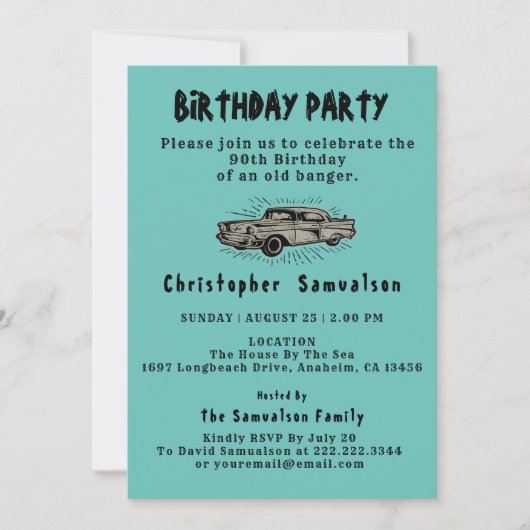 90誕生日オールドバンガーカーマニアヴィンテージ 招待状 (正面)