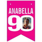 90誕生日カスタムフォトピンク白 バンティングフラッグ (第1の旗)