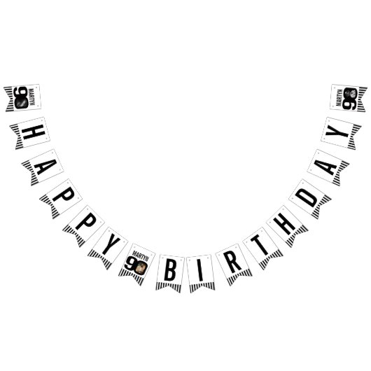 90誕生日カスタムフォト白黒 バンティングフラッグ (全)
