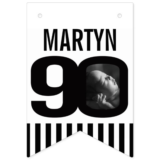 90誕生日カスタムフォト白黒 バンティングフラッグ (第1の旗)