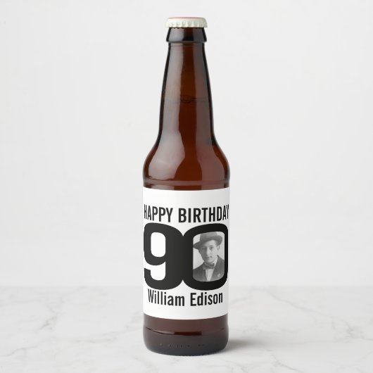 90誕生日カスタム写真名ラベル ビールラベル (正面)