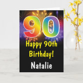 90誕生日カラフル虹花火カード カード (黄色い花)