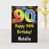 90誕生日カラフル虹花火カード カード (黄色い花)