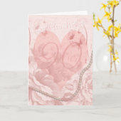 90誕生日カード、ピンクのフローラ、バター付きハート カード (黄色い花)