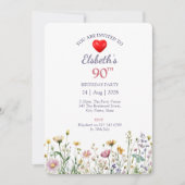 90誕生日ガーデンフローラワイルドメドウフォト 招待状 (正面)