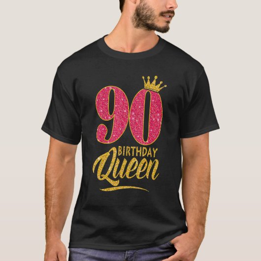 90誕生日クイーン90歳ガールクラウンピンク Tシャツ (正面)