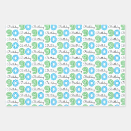 90誕生日グリーンブルー包装紙シート ラッピングペーパーシート