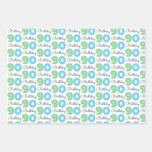 90誕生日グリーンブルー包装紙シート ラッピングペーパーシート (正面)