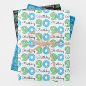 90誕生日グリーンブルー包装紙シート ラッピングペーパーシート (インサイチュ)