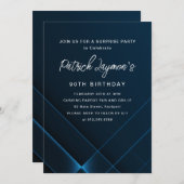 90誕生日サプライズパーティーダークブルー幾何学模様 招待状 (正面/裏面)