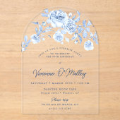 90誕生日サプライズパーティーブルーフローラアーチ アクリル招待状 (正面)