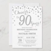 90誕生日シルバーグリッターダイヤモンド招待状 招待状 (正面)
