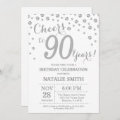 90誕生日シルバーグリッターダイヤモンド招待状 招待状 (正面/裏面)