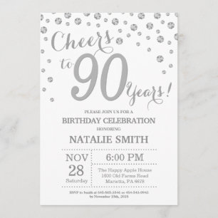 90誕生日シルバーグリッターダイヤモンド招待状 招待状