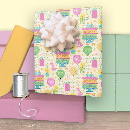 90誕生日ナンバーキャンドルケーキバルーン ラッピングペーパーシート