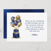 90誕生日ネイビーブルーバルーンケーキ サンキューカード (正面/裏面)