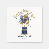 90誕生日ネイビーブルーバルーンケーキ スタンダードカクテルナプキン (正面)