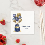 90誕生日ネイビーブルーバルーンケーキ スタンダードカクテルナプキン (インサイチュ)