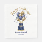 90誕生日ネイビーブルーバルーンケーキ スタンダードランチョンナプキン (正面)