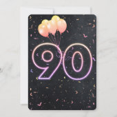 90誕生日ネオンサインオンブラック招待状 招待状 (正面)