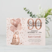90誕生日バラ金ゴールドケーキサプライズパーティー 招待状 (スタンド正面)