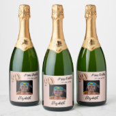 90誕生日バラ金ゴールドピンク スパークリングワインラベル (ボトル)