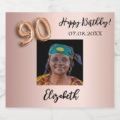 90誕生日バラ金ゴールドピンク スパークリングワインラベル (シングルラベル)