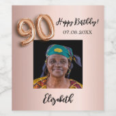 90誕生日バラ金ゴールドピンク ワインラベル (シングルラベル)