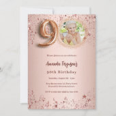 90誕生日バラ金ゴールドフォトスターラグジュアリー 招待状 (正面)