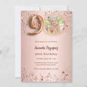 90誕生日バラ金ゴールドフォトスター 招待状 (正面)