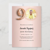 90誕生日バラ金ゴールド写真 招待状 (正面)