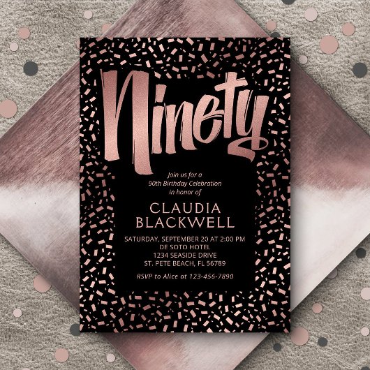 90誕生日バラ金ゴールド紙吹雪 招待状