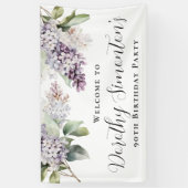 90誕生日パープル薄紫春フラワーウェルカム 横断幕 (縦)