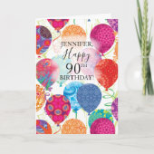 90誕生日ピンクオレンジターコイズバルーン カード (正面)
