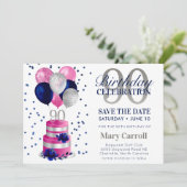 90誕生日ピンクケーキ日付を保存招待状 招待状 (スタンド正面)