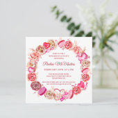 90誕生日ピンクローズ渦巻形のハートバレンタイン 招待状 (スタンド正面)