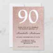 90誕生日ピンクローズ金ゴールドグリッタースパークルグラデーション 招待状 (正面)