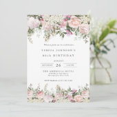 90誕生日フェミニンピンクローズフローラ 招待状 (スタンド正面)