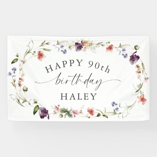 90誕生日フェミニン野草花フローラ 横断幕 (横)
