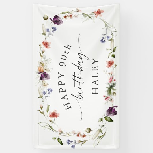 90誕生日フェミニン野草花フローラ 横断幕 (縦)