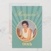 90誕生日フォトサンレイズ金ゴールドカラー招待状 招待状 (正面/裏面)