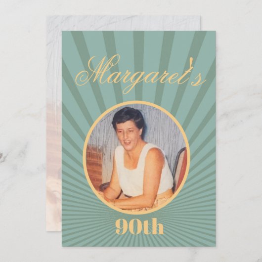 90誕生日フォトサンレイズ金ゴールドカラー招待状 招待状 (正面/裏面)