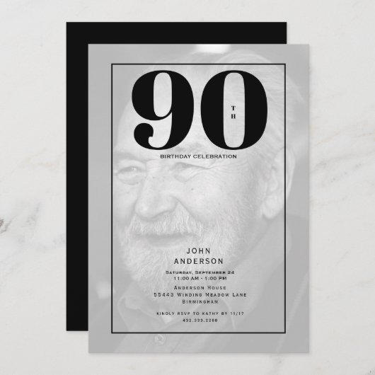 90誕生日フォトパーティの招待状 招待状 (正面/裏面)