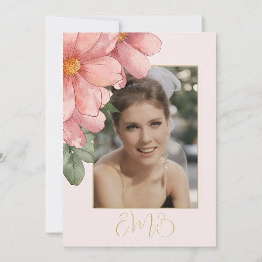 90誕生日フォトピンクエレガントフローラ誕生日 招待状 (裏面)