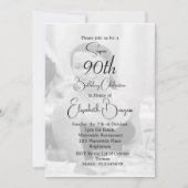 90誕生日フォトホワイトブラックエレガント誕生日 招待状 (正面)
