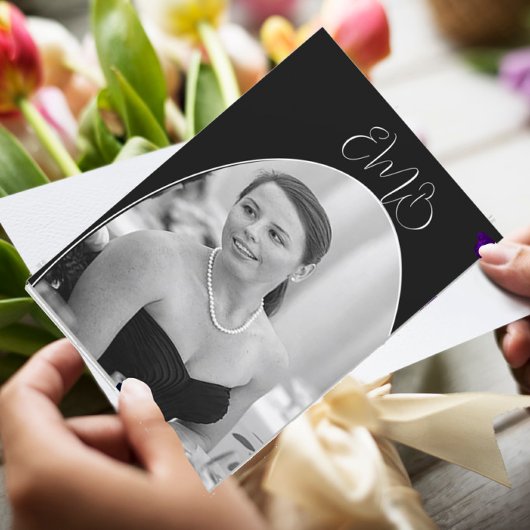 90誕生日フォトホワイトブラックエレガント誕生日 招待状