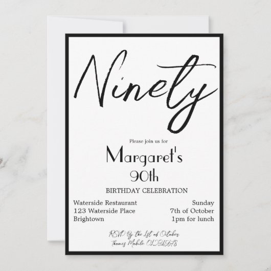 90誕生日フォトモノグラムエレガント誕生日インヴィ 招待状 (正面)