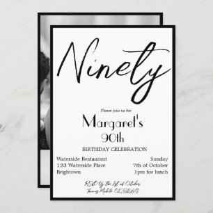 90誕生日フォトモノグラムエレガント誕生日インヴィ 招待状