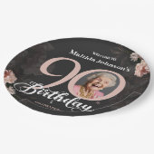 90誕生日フローラピンクグレーカスタム写真 ペーパープレート (アングル)